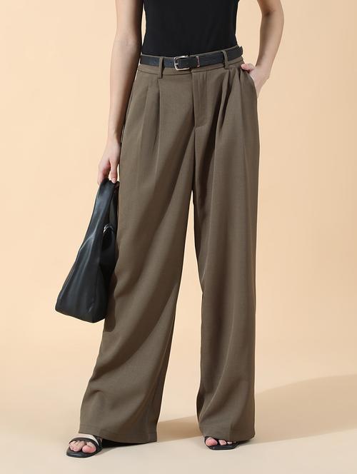 women solid high rise korean pants - 22101915 - Very Small Image - 1