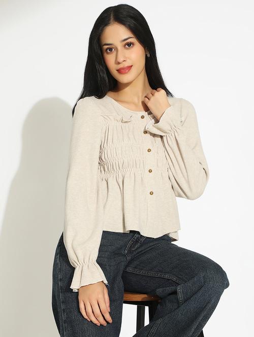 women's beige cinched waist top - 22101936 - Very Small Image - 1