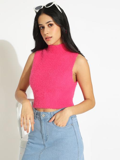 women's pink fitted sleeveless croptop - 22101938 - Very Small Image - 1