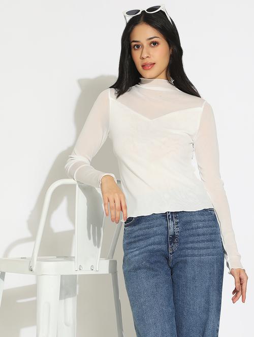 women solid high neck long sleeve top - 22101943 - Very Small Image - 1