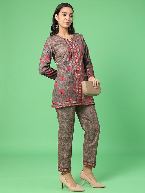 women printed long sleeve kurta and pant set - 22102832 - Very Small Image - 1