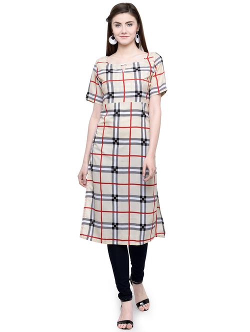 women checkered short sleeve straight kurta - 22102982 - Very Small Image - 1