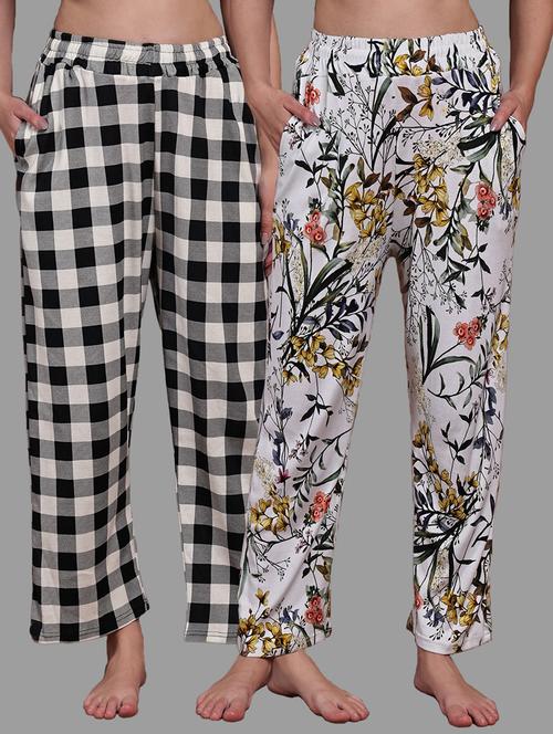 women pack of 2 printed mid rise loungewear pyjama - 22103017 - Very Small Image - 1