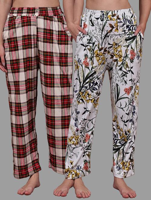 women pack of 2 printed mid rise loungewear pyjama - 22103019 - Very Small Image - 1