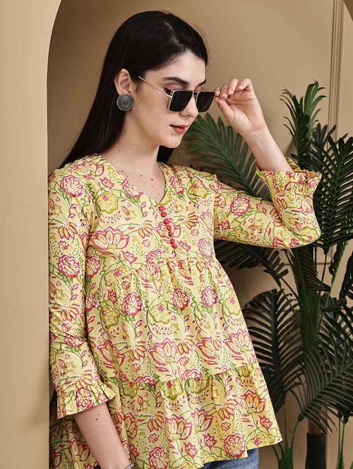 women floral printed three quarter sleeve ethnic top - 22105854 - Very Small Image - 1