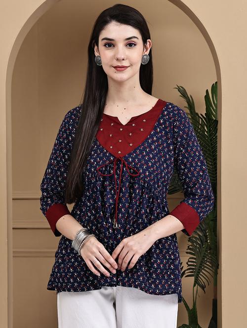 women floral printed three quarter sleeve ethnic top - 22105858 - Very Small Image - 1