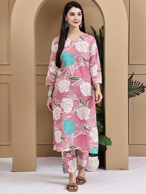 women printed three quarter sleeve kurta pant set - 22105873 - Very Small Image - 1