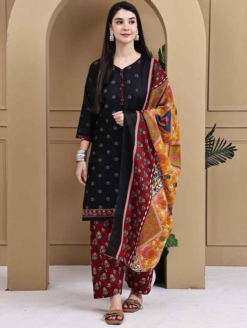 women printed three quarter sleeve kurta salwar with dupatta set - 22105884 - Very Small Image - 1