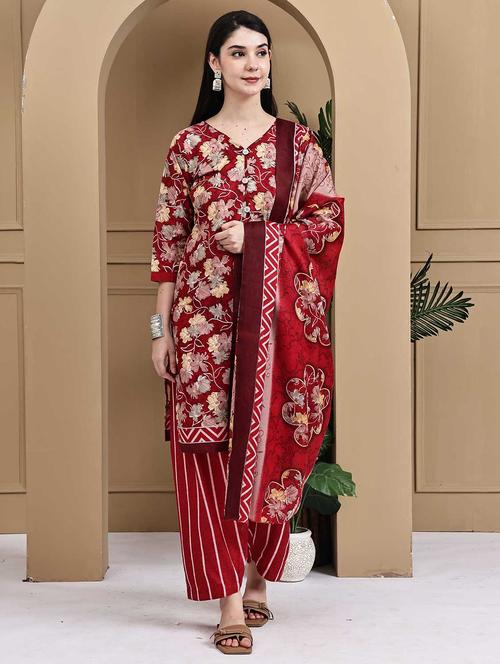 women printed three quarter sleeve kurta salwar with dupatta set - 22105885 - Very Small Image - 1