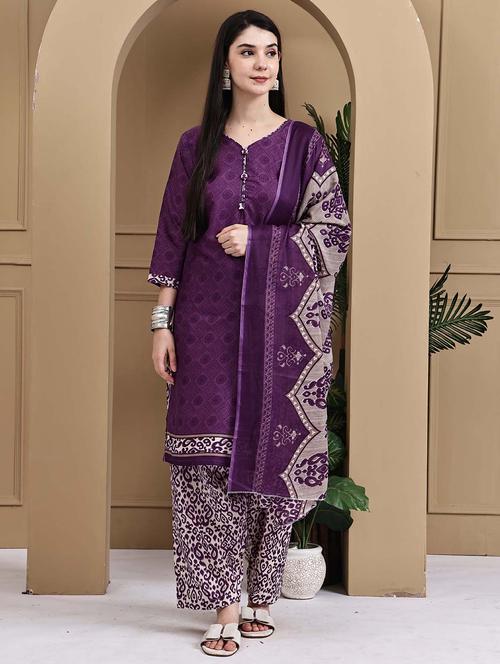 women printed three quarter sleeve kurta salwar with dupatta set - 22105897 - Very Small Image - 1