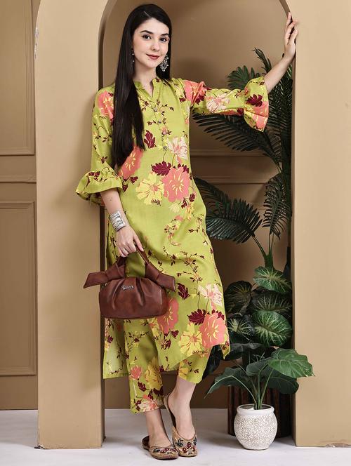 women floral three quarter sleeve kurta pant set - 22105923 - Very Small Image - 1