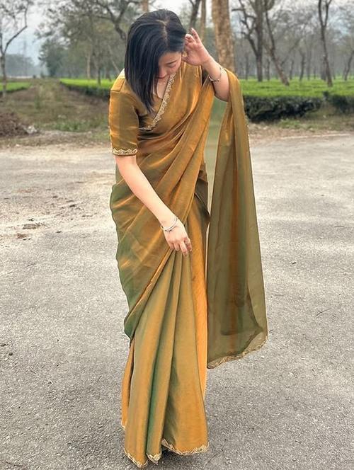 women solid with embellished bordered saree with blouse - 22106026 - Very Small Image - 1