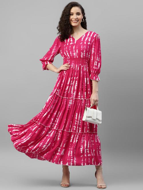 women tie & dye printed puff sleeve tiered dress - 22106071 - Very Small Image - 1