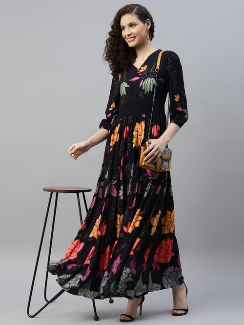 women floral printed puff sleeve tiered dress - 22106101 - Very Small Image - 1