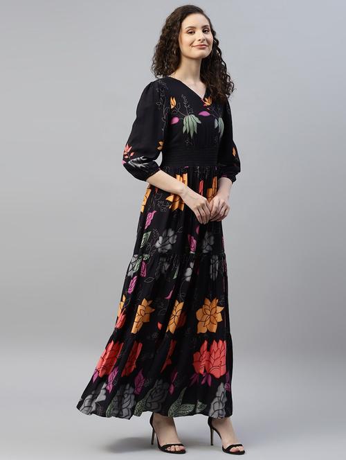 women floral printed puff sleeve tiered dress - 22106104 - Very Small Image - 1