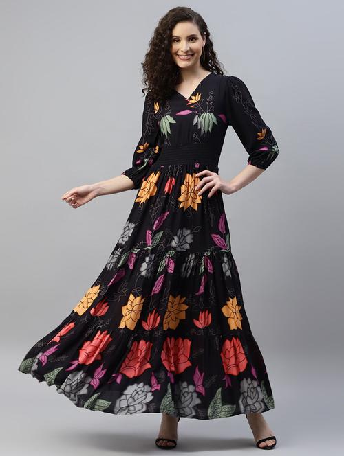 women floral printed puff sleeve tiered dress - 22106107 - Very Small Image - 1