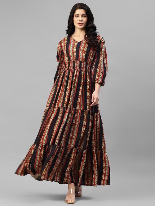women printed puff sleeve tiered dress - 22106116 - Very Small Image - 1