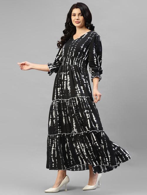 women printed puff sleeve tiered dress - 22106123 - Very Small Image - 1