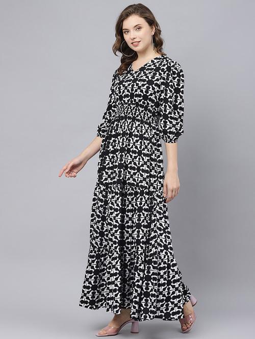 women printed puff sleeve tiered dress - 22106132 - Very Small Image - 1