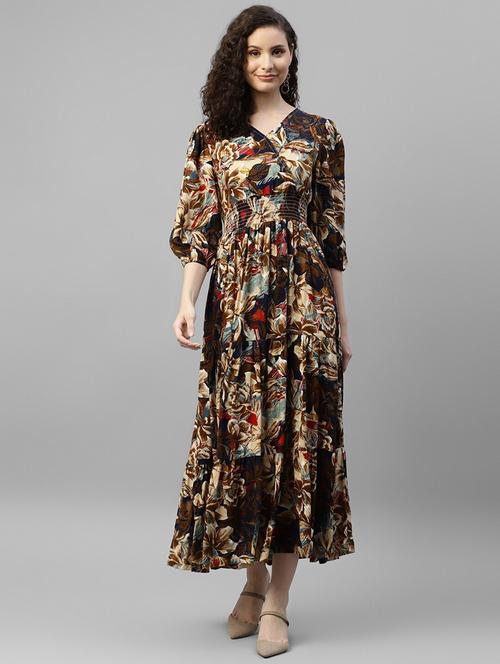 women printed puff sleeve tiered dress - 22106151 - Very Small Image - 1
