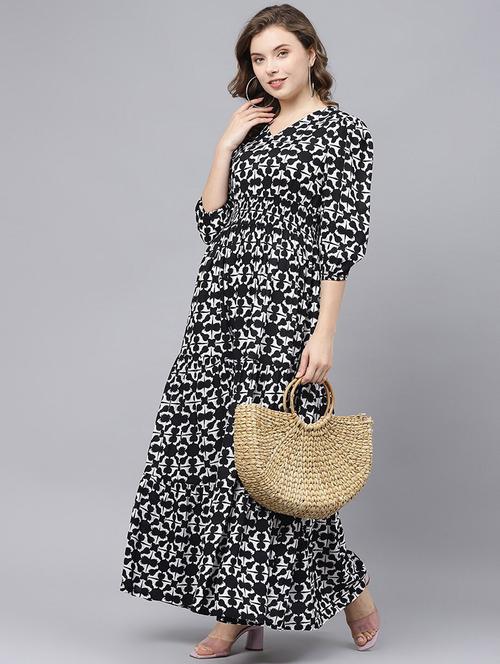 women printed puff sleeve tiered dress - 22106158 - Very Small Image - 1