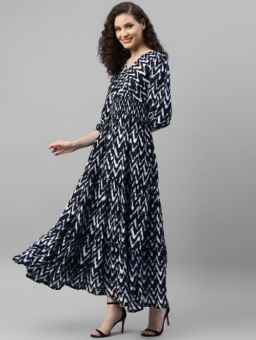 women printed puff sleeve tiered dress - 22106172 - Very Small Image - 1