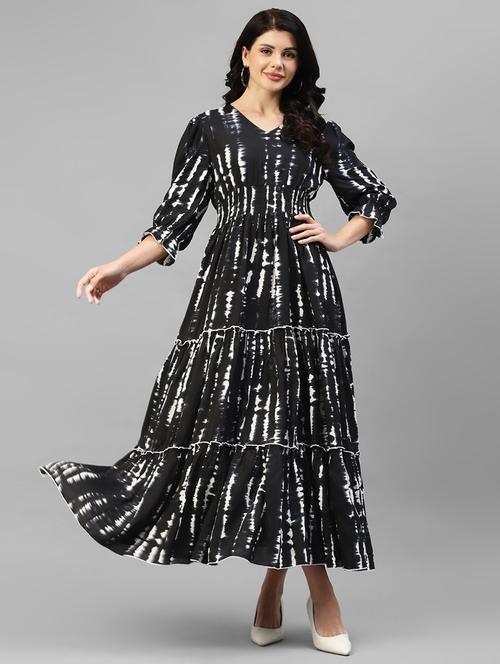 women tie & dye printed puff sleeve tiered dress - 22106185 - Very Small Image - 1