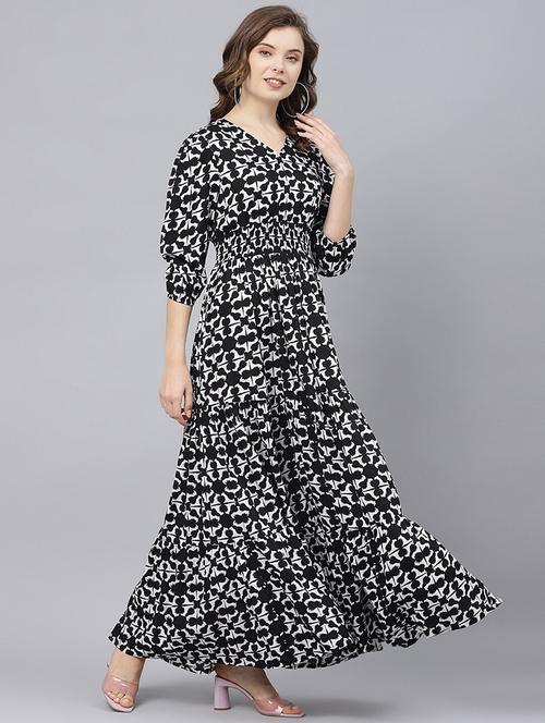 women printed puff sleeve tiered dress - 22106190 - Very Small Image - 1