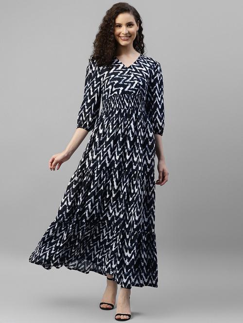 women printed puff sleeve tiered dress - 22106192 - Very Small Image - 1