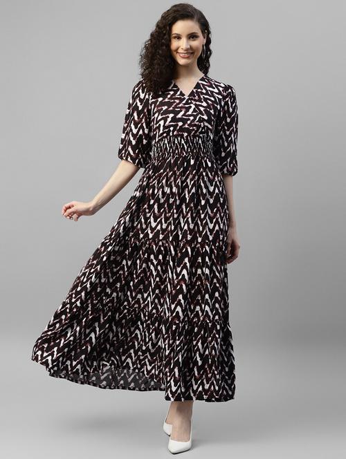 women printed puff sleeve tiered dress - 22106194 - Very Small Image - 1