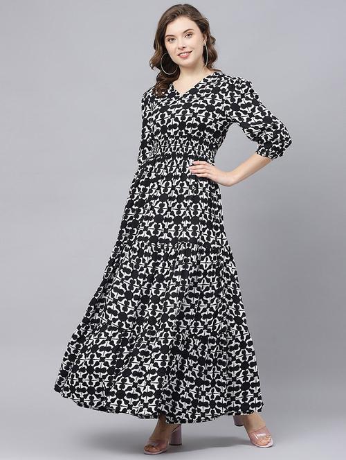 women printed puff sleeve tiered dress - 22106195 - Very Small Image - 1