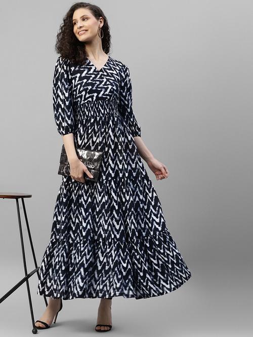women printed puff sleeve tiered dress - 22106204 - Very Small Image - 1