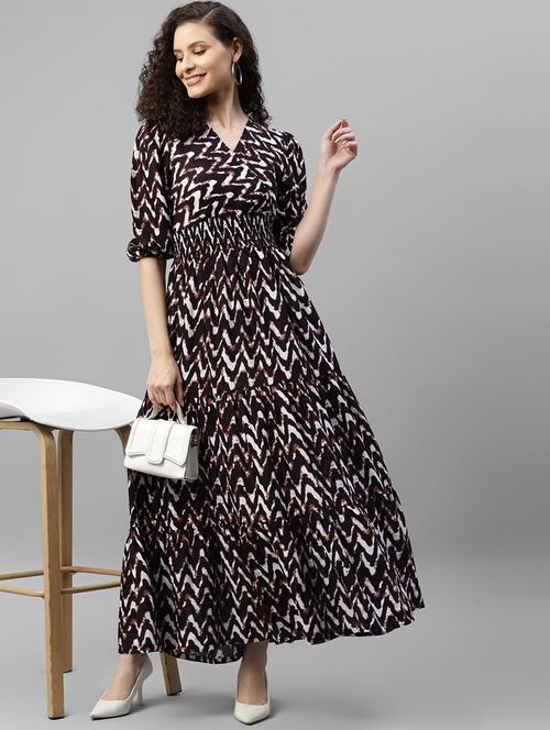 women printed puff sleeve tiered dress - 22106206 - Very Small Image - 1