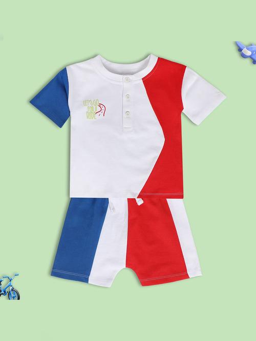 boys color blocked t-shirt and shorts co-ord set - 22106530 - Very Small Image - 1