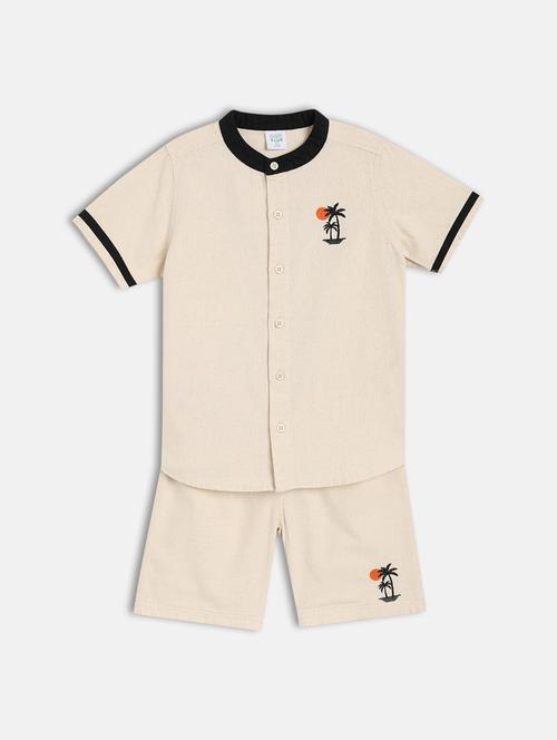 boys solid shirt and shorts co-ord set - 22106536 - Very Small Image - 1