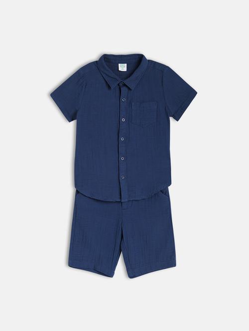 boys solid shirt and shorts co-ord set - 22106537 - Very Small Image - 1