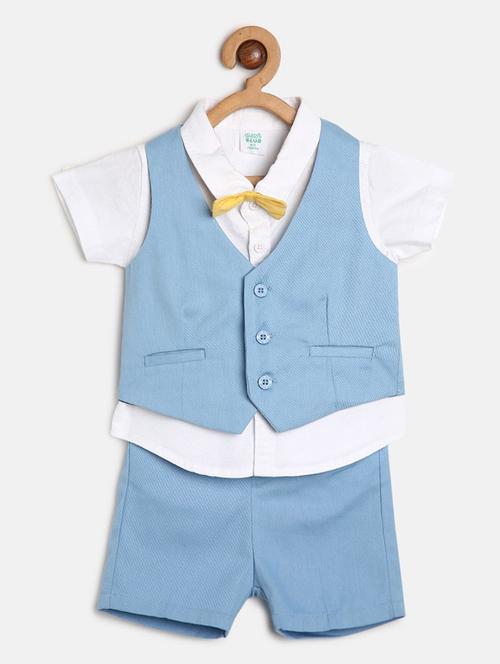 boys solid shirt and shorts co-ord set - 22106564 - Very Small Image - 1