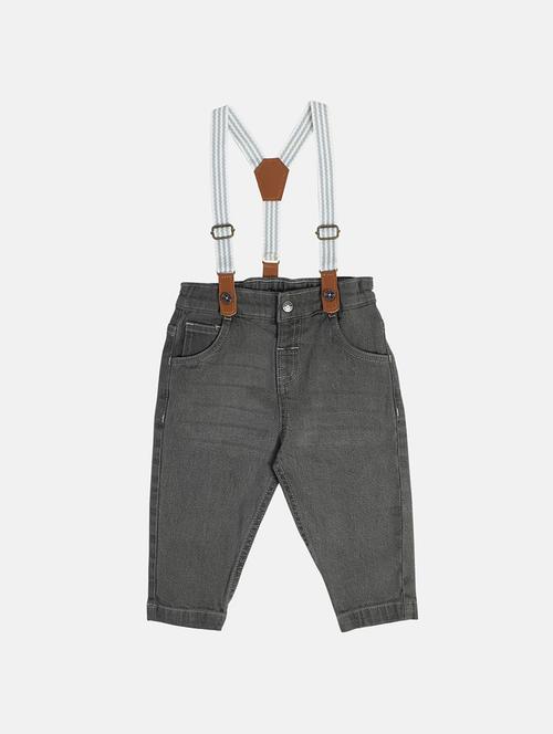 boys solid mid rise slim fit jean with suspender - 22106615 - Very Small Image - 1