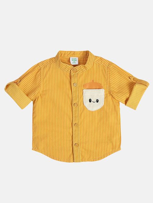 boys striped roll-up sleeve mandarin collar shirt - 22106685 - Very Small Image - 1