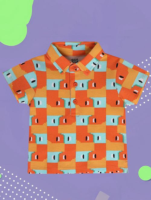 kids geometric short sleeve polo t-shirt - 22107007 - Very Small Image - 1