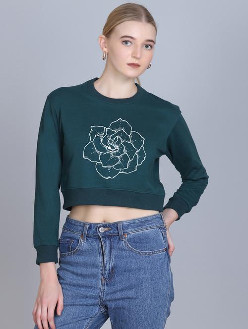 women printed long sleeve cropped sweatshirt - 22107442 - Very Small Image - 1