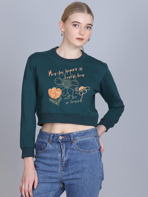 women printed long sleeve cropped sweatshirt - 22107443 - Very Small Image - 1