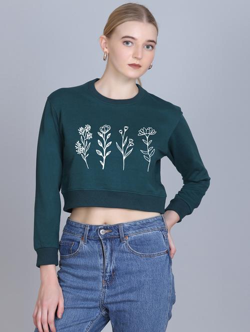 women printed long sleeve cropped sweatshirt - 22107444 - Very Small Image - 1