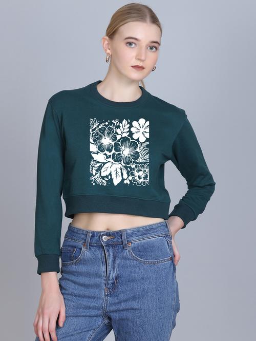women printed long sleeve cropped sweatshirt - 22107445 - Very Small Image - 1