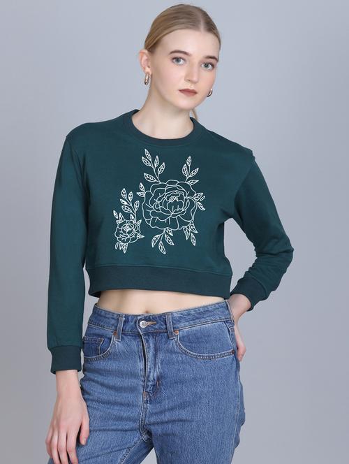 women printed long sleeve cropped sweatshirt - 22107446 - Very Small Image - 1