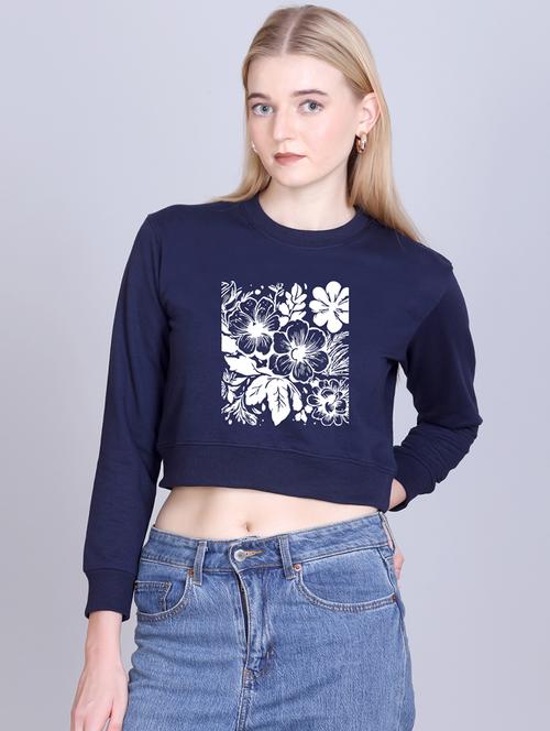 women printed long sleeve cropped sweatshirt - 22107449 - Very Small Image - 1
