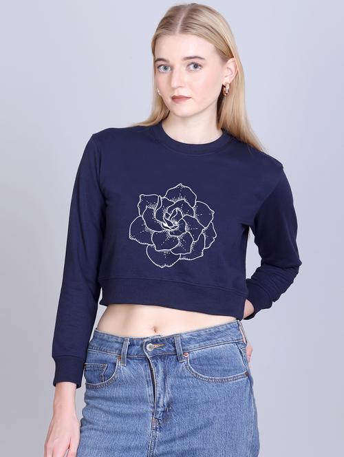 women printed long sleeve cropped sweatshirt - 22107451 - Very Small Image - 1