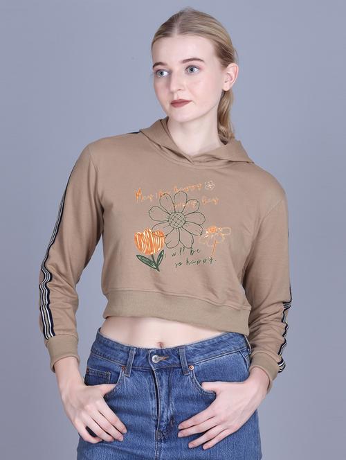 women printed long sleeve cropped hooded sweatshirt - 22107475 - Very Small Image - 1