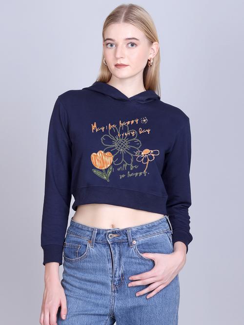 women long sleeve cropped hooded sweatshirt - 22107495 - Very Small Image - 1