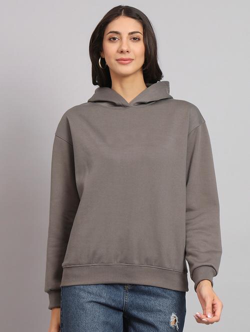 women solid long sleeve hooded sweatshirt - 22107572 - Very Small Image - 1